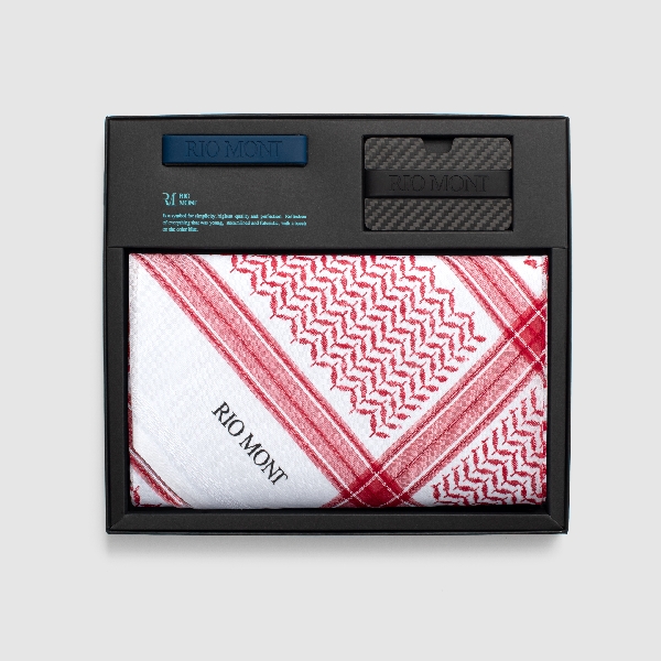 شماغ ريو مون كلاسك احمر مع محفظة كاربون فايبر بحزام أسود/ أزرق