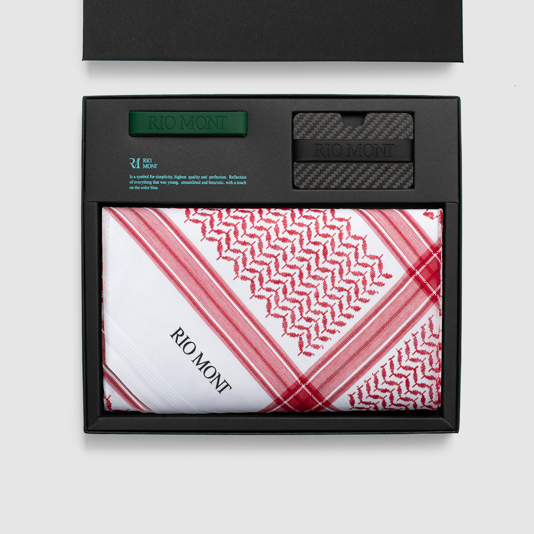 شماغ ريو مون كلاسك احمر مع محفظة كاربون فايبر بحزام أسود/ أخضر