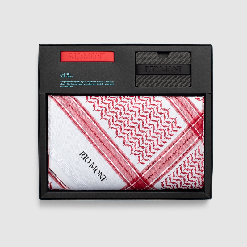 شماغ ريو مون كلاسك احمر مع محفظة كاربون فايبر بحزام أسود/أحمر 