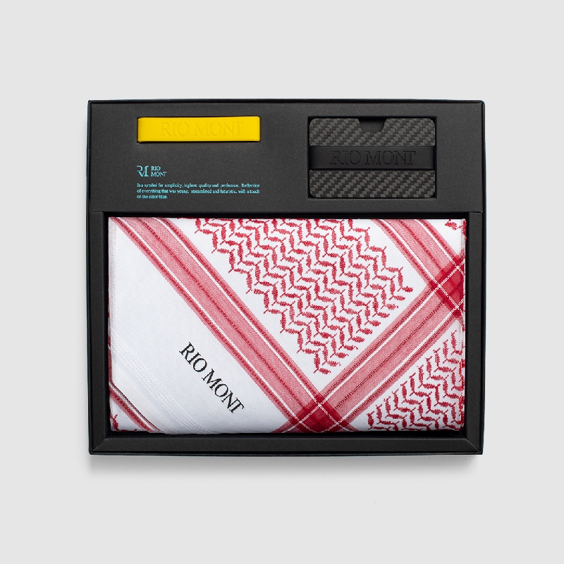 شماغ ريو مون كلاسك احمر مع محفظة كاربون فايبر بحزام أسود/ أصفر
